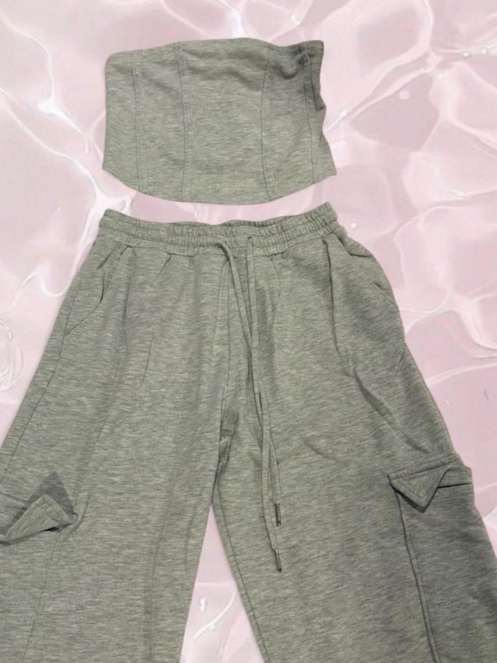 No Boundaries Gray Cargo Jogger Pants with Matching Tube Top